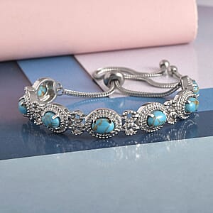 Mojave Blue Turquoise 4.85 ctw Beaded Bolo Bracelet in Stainless Steel