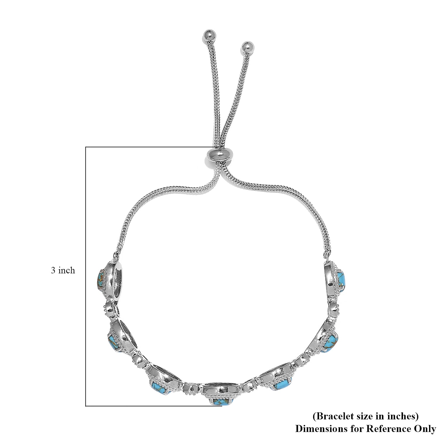Mojave Blue Turquoise 4.85 ctw Beaded Bolo Bracelet in Stainless Steel