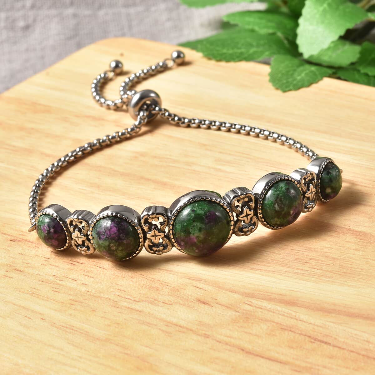 Ruby Zoisite Stations Bolo Bracelet in Stainless Steel 18.00 ctw image number 1