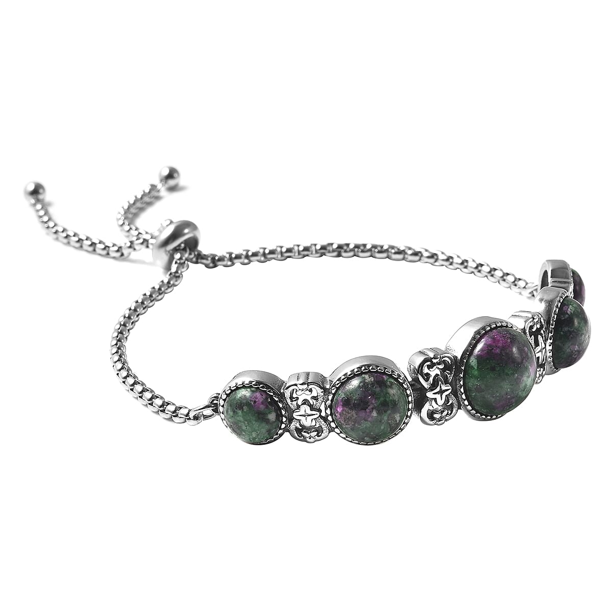 Ruby Zoisite Stations Bolo Bracelet in Stainless Steel 18.00 ctw