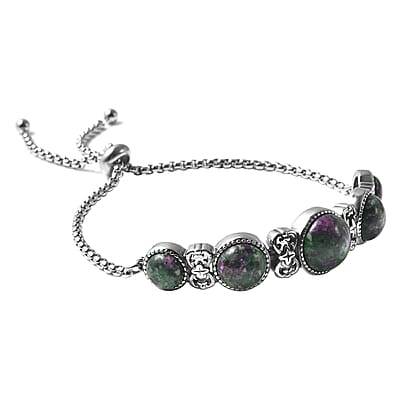 Ruby Zoisite Stations Bolo Bracelet in Stainless Steel 18.00 ctw