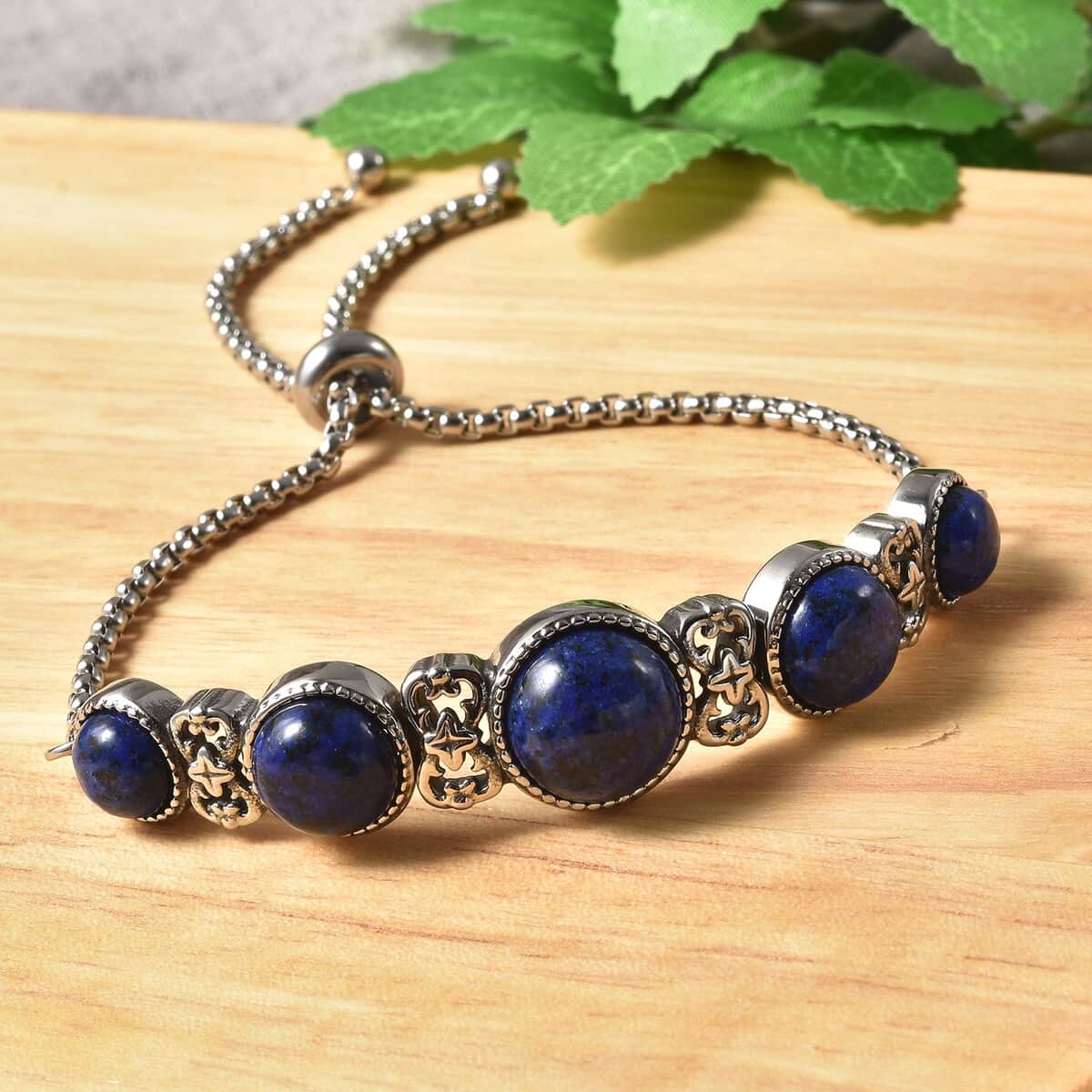 Lapis Lazuli Station Bolo Bracelet in Stainless Steel 17.00 ctw image number 1