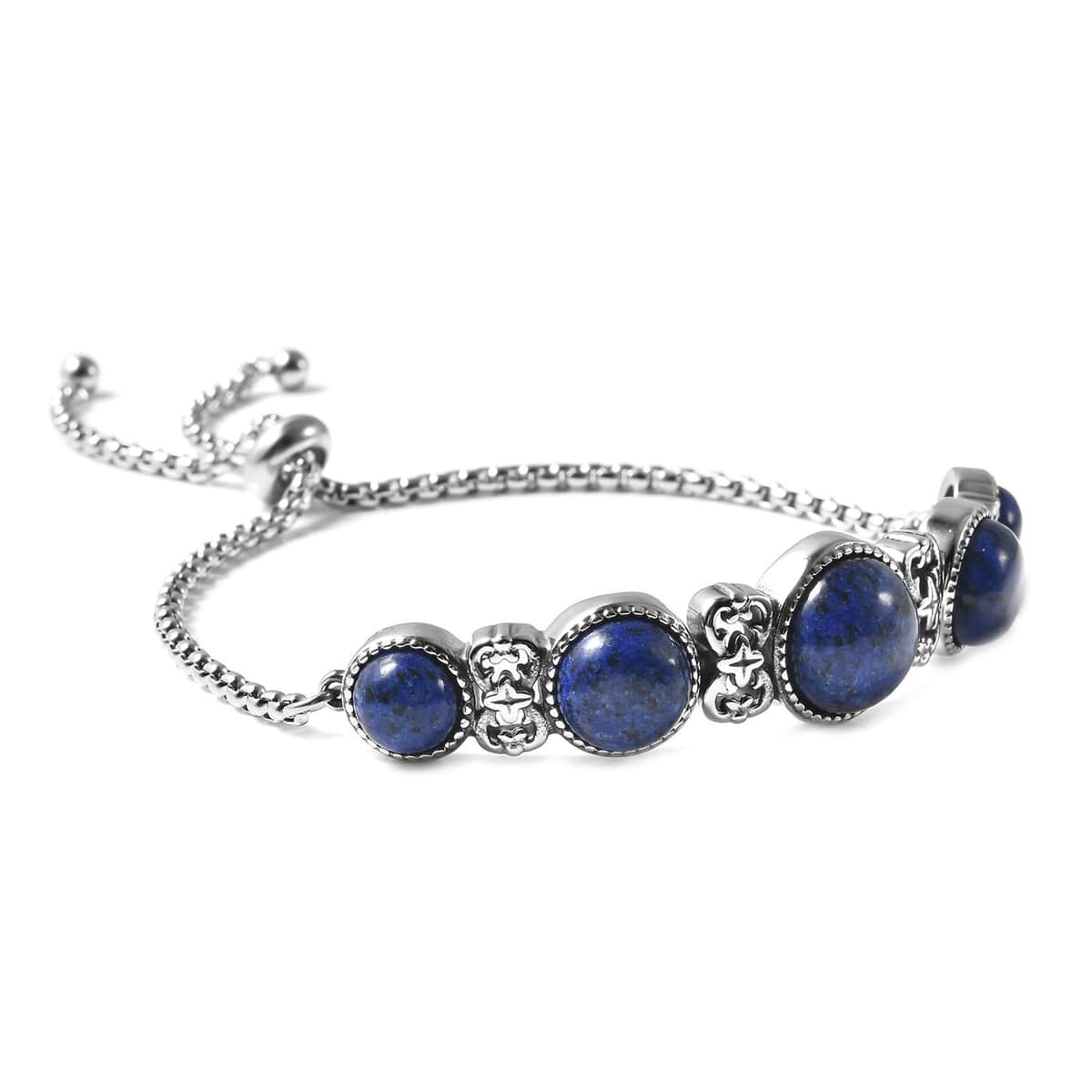 Lapis Lazuli Station Bolo Bracelet in Stainless Steel 17.00 ctw image number 3