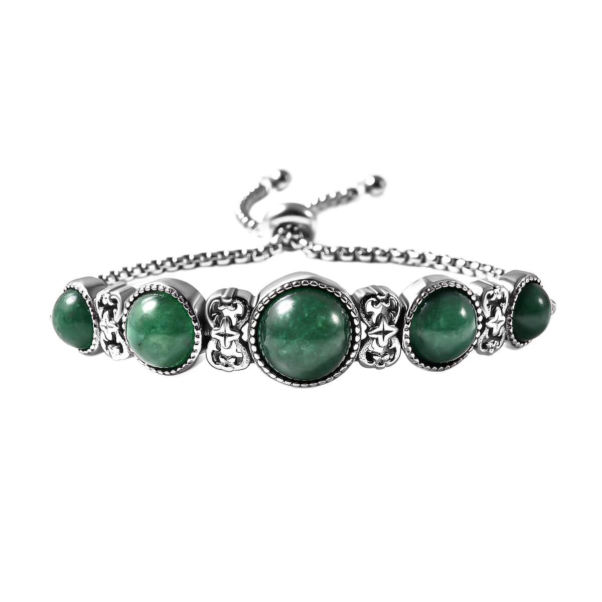 Green Aventurine Station Bolo Bracelet in Stainless Steel 14.50 ctw image number 0