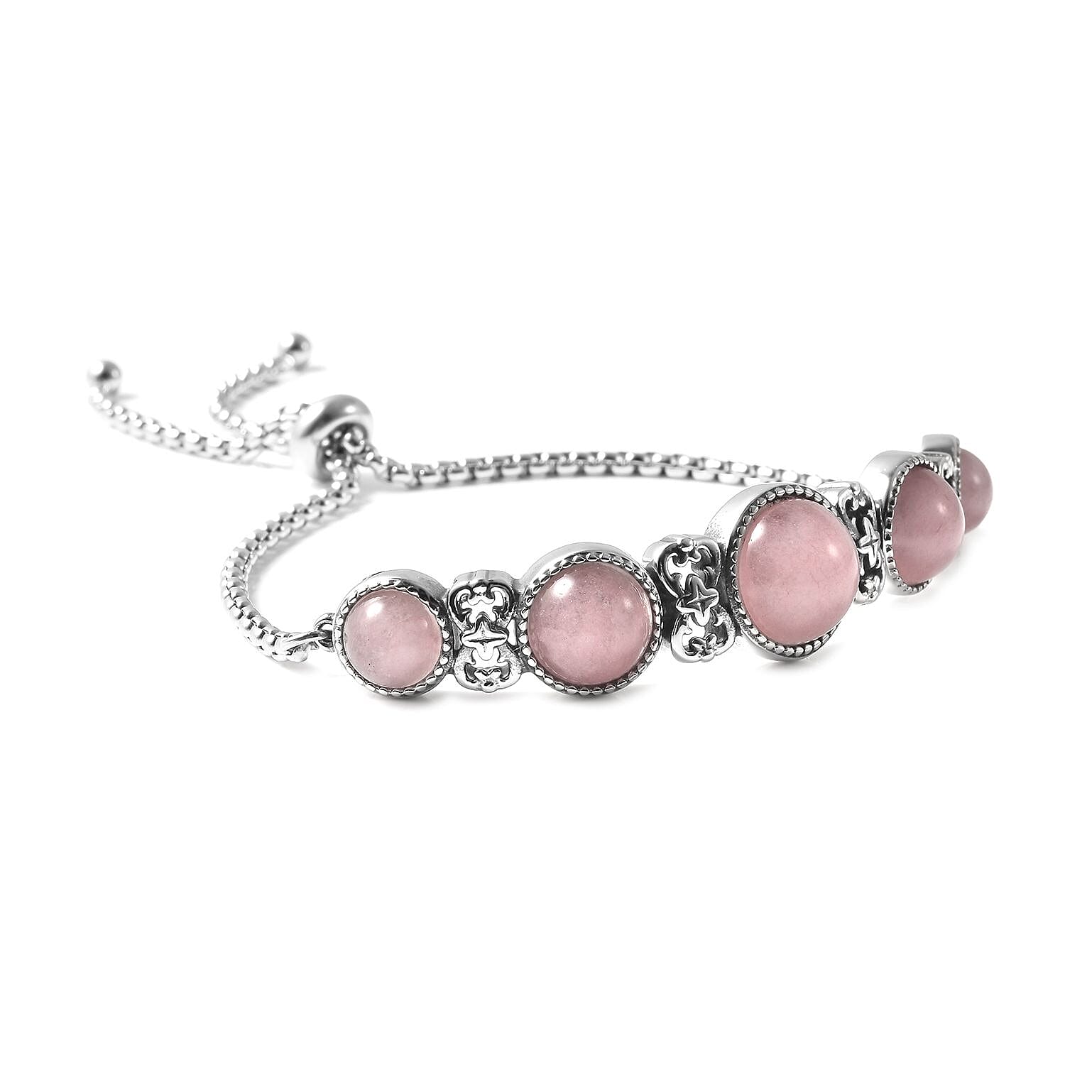 Galilea Rose Quartz Station Bracelet in Stainless Steel| Adjustable Bolo Bracelet For Women 15.50 ctw