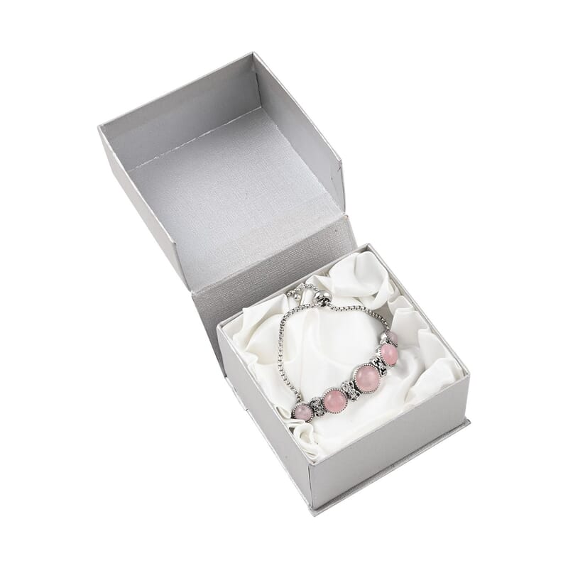 Galilea Rose Quartz Station Bracelet in Stainless Steel| Adjustable Bolo Bracelet For Women 15.50 ctw