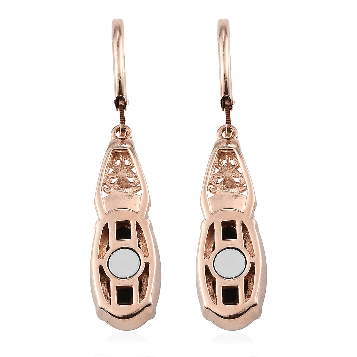 Matrix Silver Shungite Lever Back Earrings in 14K Rose Gold Over Copper With Magnet and ION Plated Rose Gold Stainless Steel 4.75 ctw