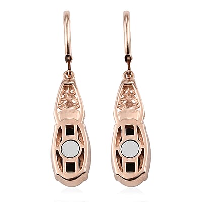 Matrix Silver Shungite Lever Back Earrings in 14K Rose Gold Over Copper With Magnet and ION Plated Rose Gold Stainless Steel 4.75 ctw