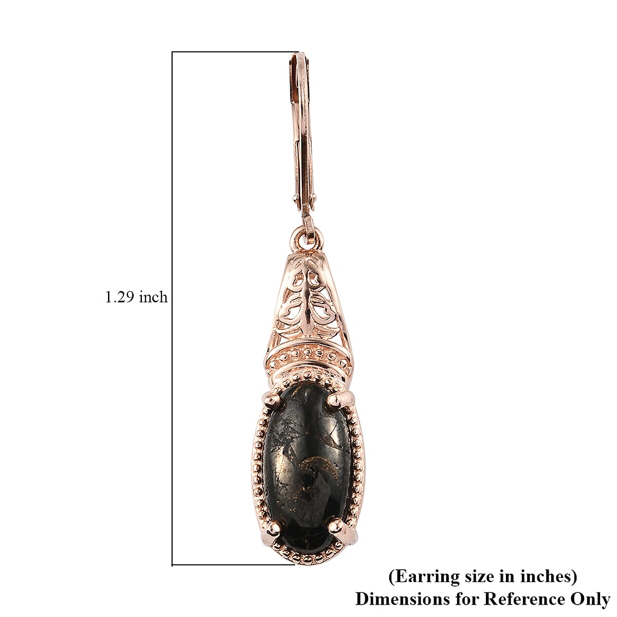 Matrix Silver Shungite Lever Back Earrings in 14K Rose Gold Over Copper With Magnet and ION Plated Rose Gold Stainless Steel 4.75 ctw