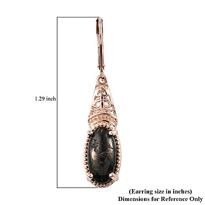 Matrix Silver Shungite Lever Back Earrings in 14K Rose Gold Over Copper With Magnet and ION Plated Rose Gold Stainless Steel 4.75 ctw