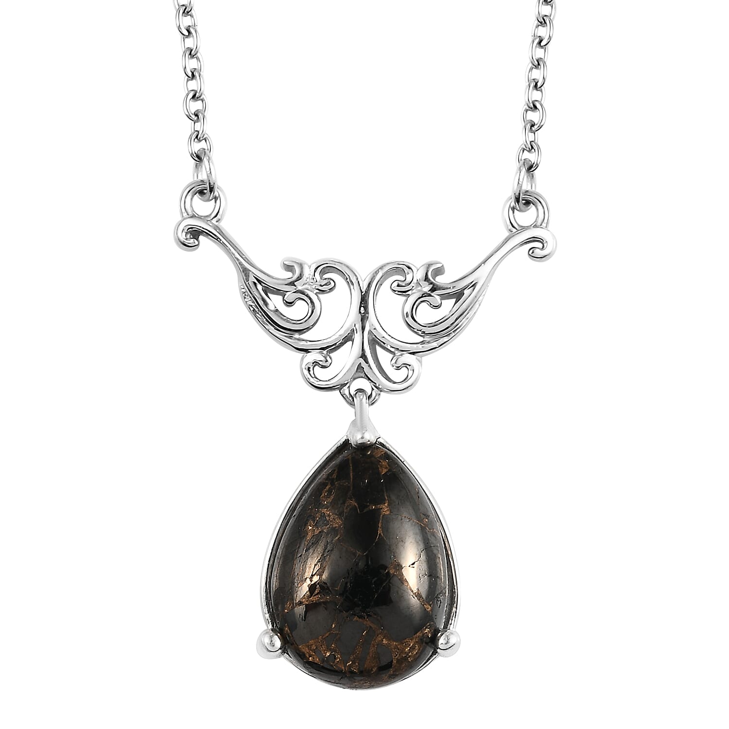 Matrix Silver Shungite Necklace 18 Inches in Platinum Over Copper and Stainless Steel with Magnet Lock 4.10 ctw
