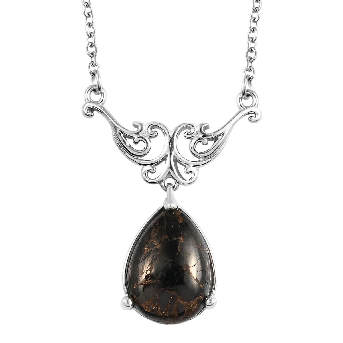 Matrix Silver Shungite Necklace 18 Inches in Copper and Stainless Steel 4.10 ctw image number 0
