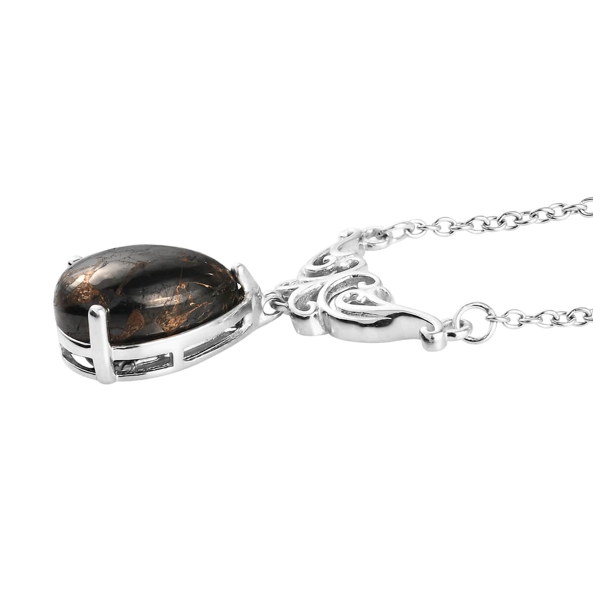 Matrix Silver Shungite Necklace 18 Inches in Copper and Stainless Steel 4.10 ctw image number 2
