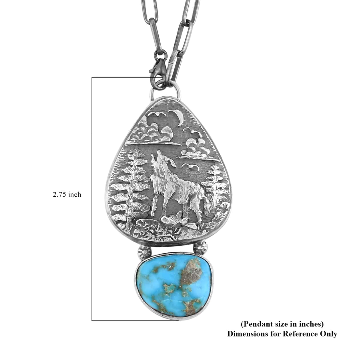 ONE OF A KIND SANTA FE Style Turquoise Persian Turquoise Howling Wolf Necklace 22 Inches in Sterling Silver 60.60 Grams (Made in USA) 6.50 ctw image number 4