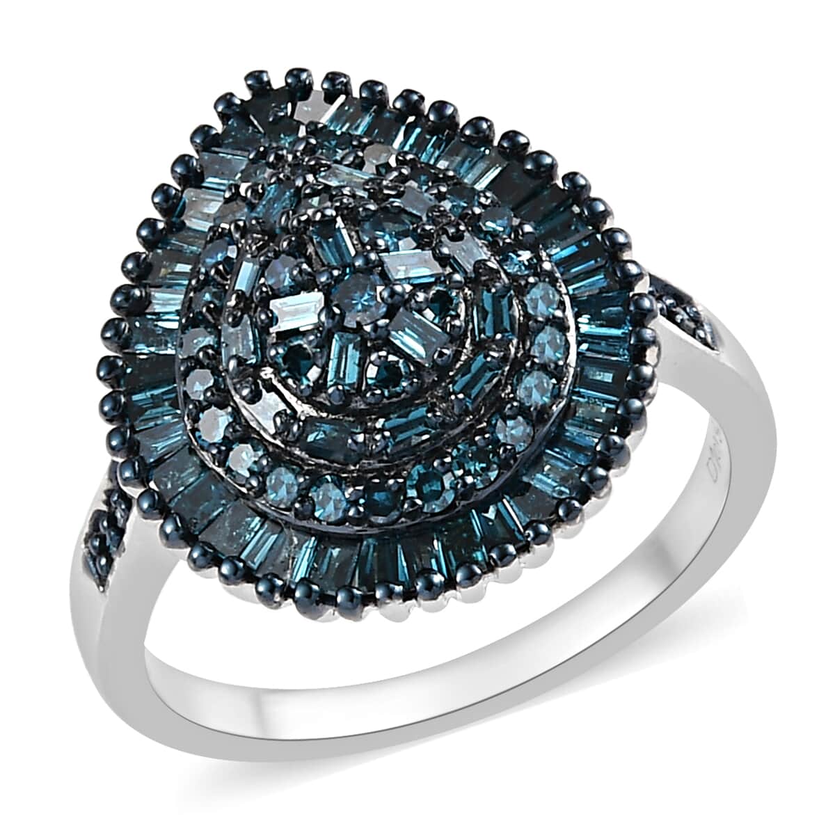 DOORBUSTER Blue Diamond (IR) Cluster Ring in Rhodium and Platinum Over Sterling Silver 1.00 ctw image number 0