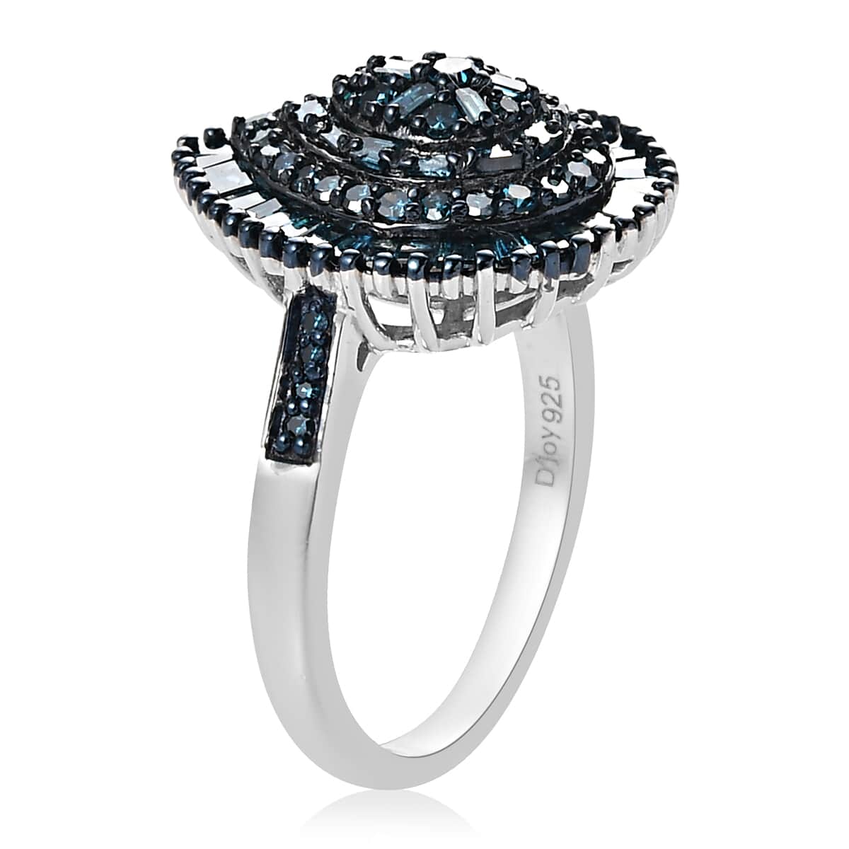 DOORBUSTER Blue Diamond (IR) Cluster Ring in Rhodium and Platinum Over Sterling Silver 1.00 ctw image number 3