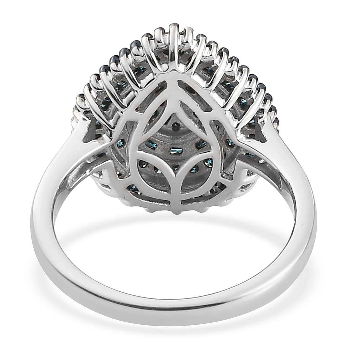Blue Diamond Cluster Ring in Rhodium and Platinum Over Sterling Silver (Size 10.0) 1.00 ctw