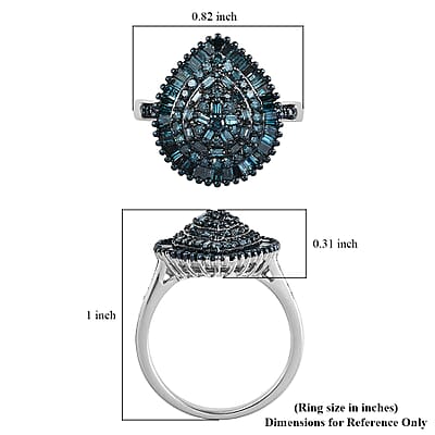 Blue Diamond Cluster Ring in Rhodium and Platinum Over Sterling Silver (Size 10.0) 1.00 ctw