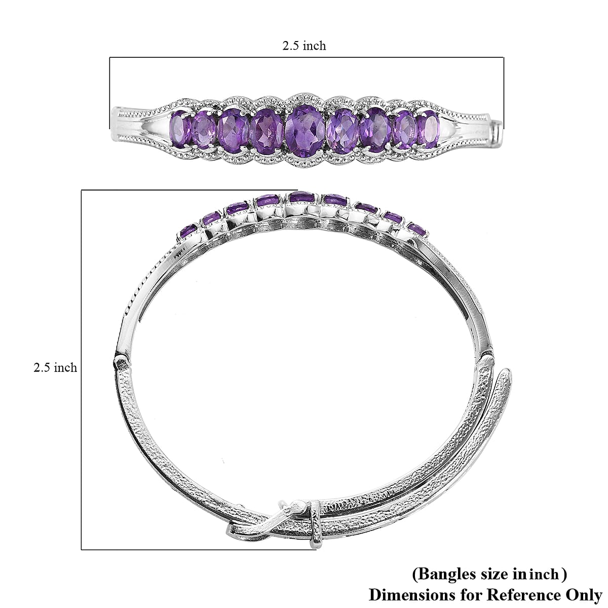 Amethyst Bangle Bracelet With Adjustable Lock in Stainless Steel (7.25 In) 5.65 ctw image number 5