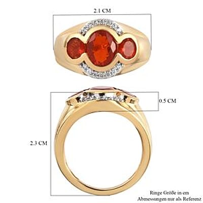 Mexican Cherry Fire Opal and White Zircon 1.50 ctw Ring in Vermeil Yellow Gold Over Sterling Silver (Size 5.5)