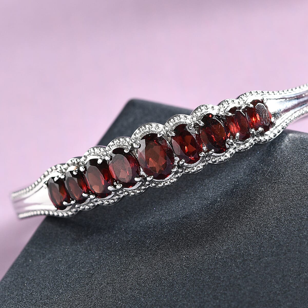 Mozambique Garnet Bangle Bracelet With Adjustable Lock in Stainless Steel (7.25 In) 7.50 ctw image number 1