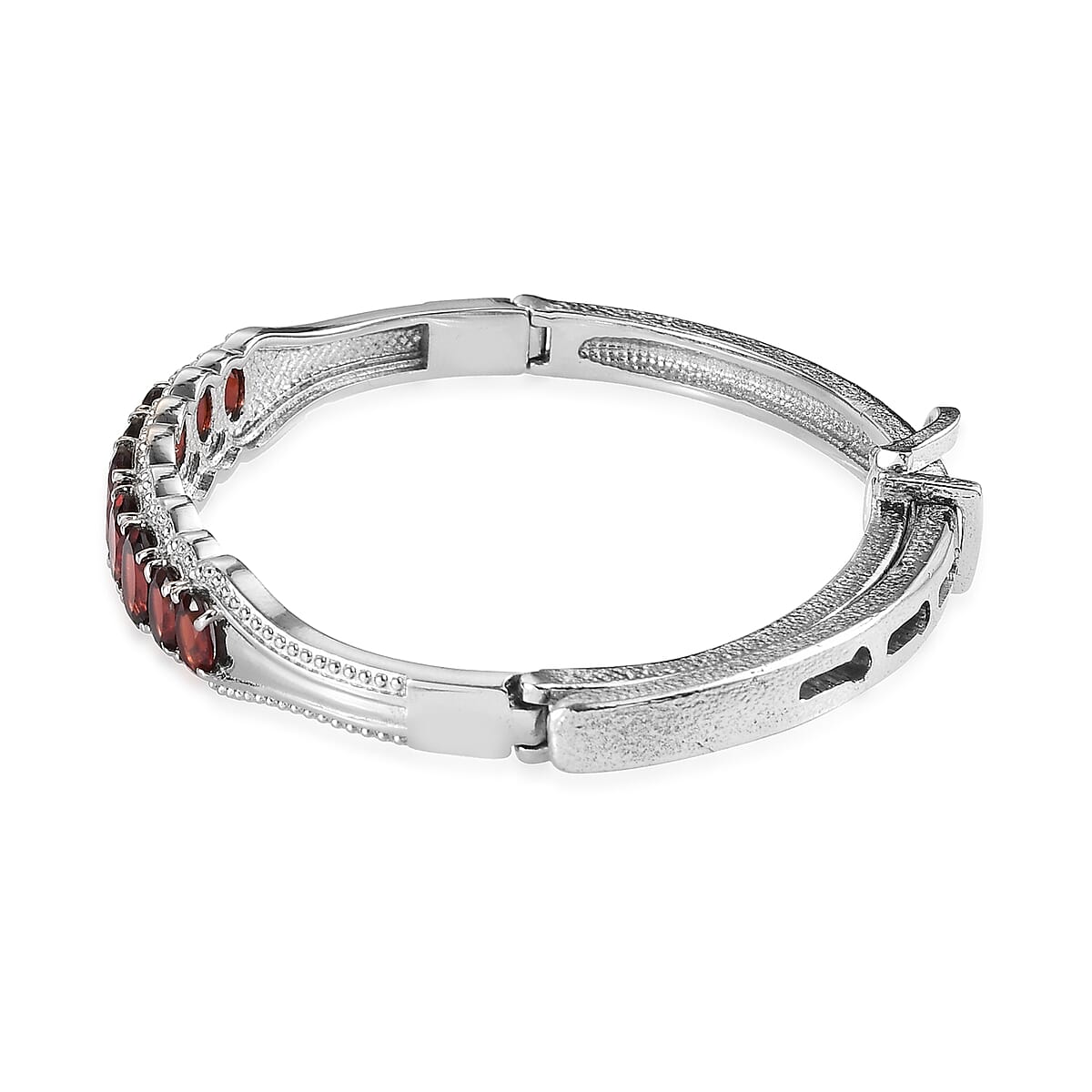 Mozambique Garnet Bangle Bracelet With Adjustable Lock in Stainless Steel (7.25 In) 7.50 ctw image number 3