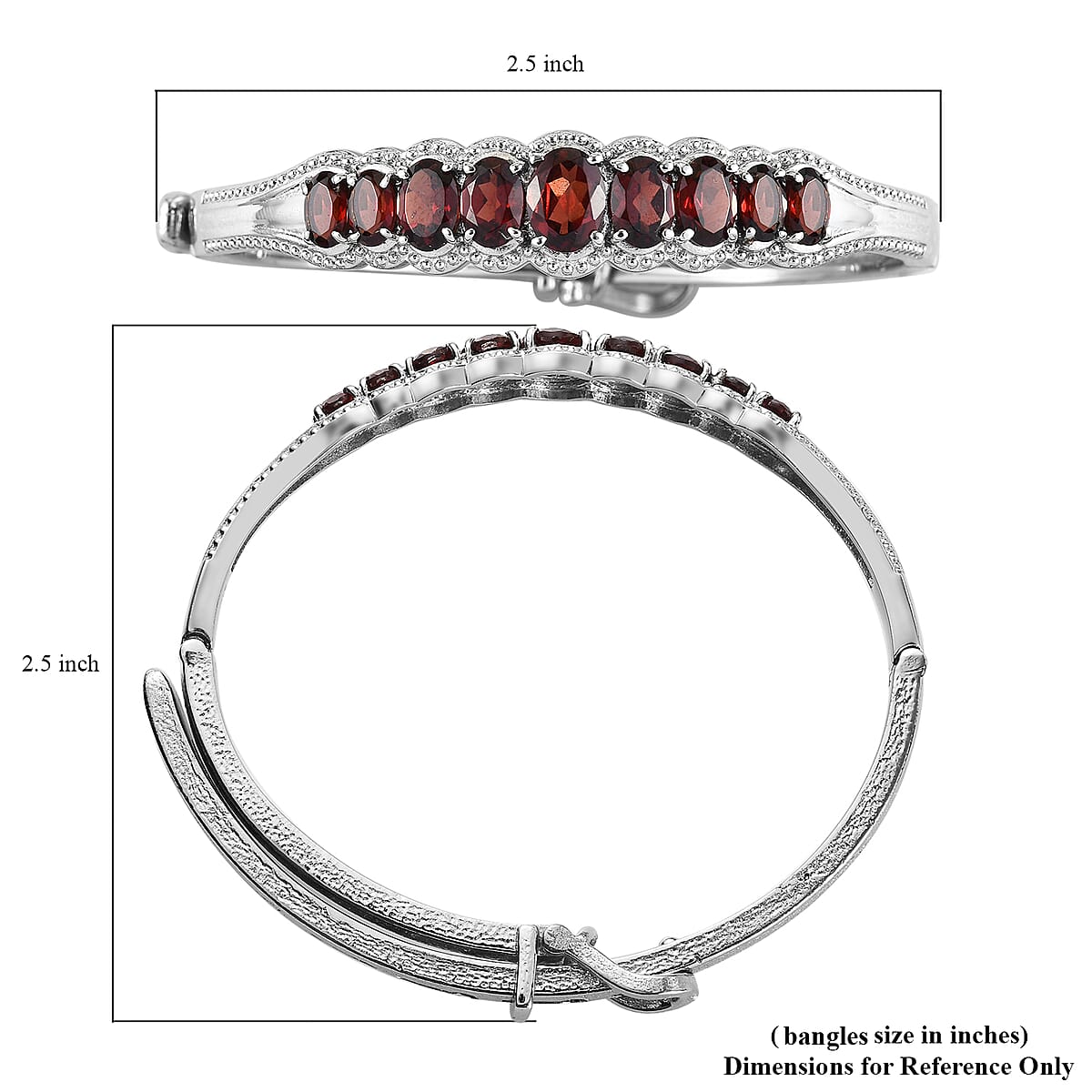 Mozambique Garnet Bangle Bracelet With Adjustable Lock in Stainless Steel (7.25 In) 7.50 ctw image number 5