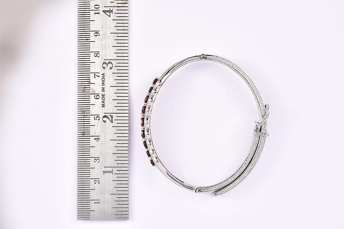 Mozambique Garnet Bangle Bracelet With Adjustable Lock in Stainless Steel (7.25 In) 7.50 ctw image number 6