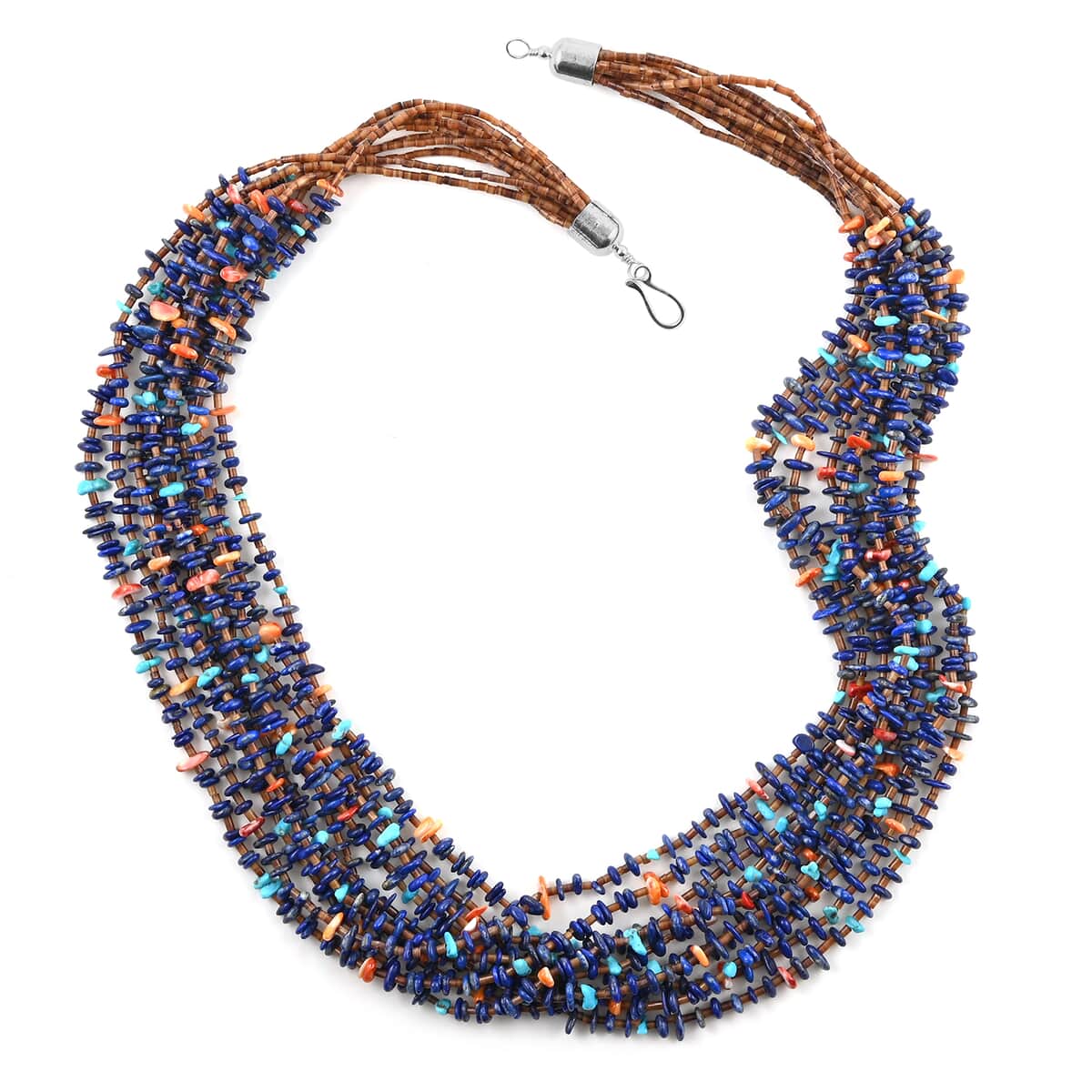 One Of A Kind SANTA FE Style Multi Color Spiny Oyster Shell and Multi Gemstone Beaded Necklace 30 Inches in Sterling Silver (Made in USA) 441.36 ctw image number 0