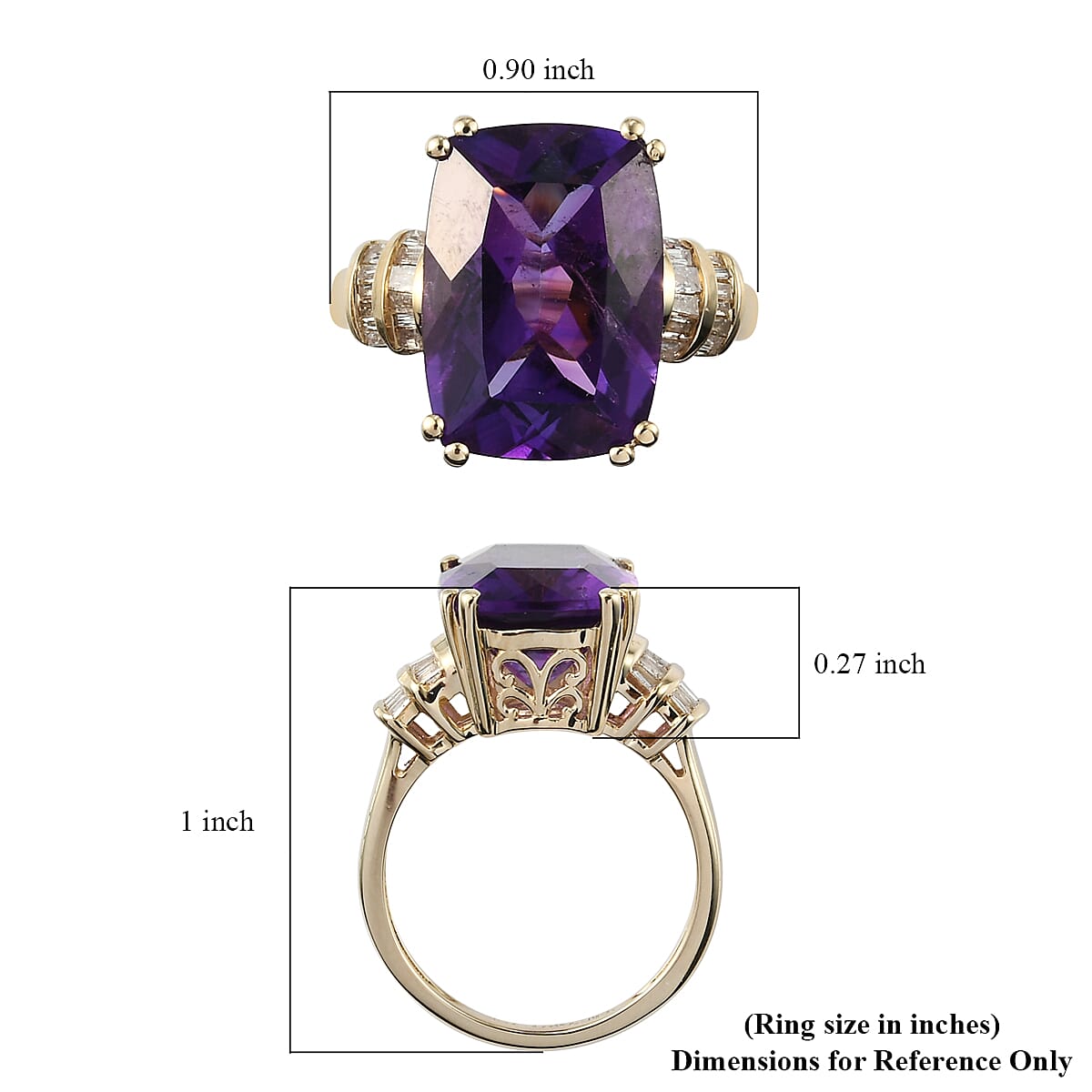 Luxoro 10K Yellow Gold AAA Lusaka Amethyst and Diamond Ring (Size 9.0) 6.75 ctw image number 5