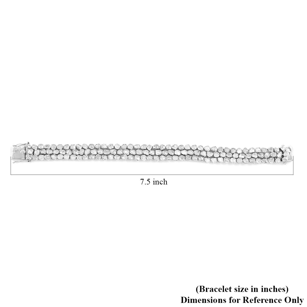 Polki Diamond Triple Row Bracelet in Rhodium Over Sterling Silver (7.50 In) 7.00 ctw image number 3