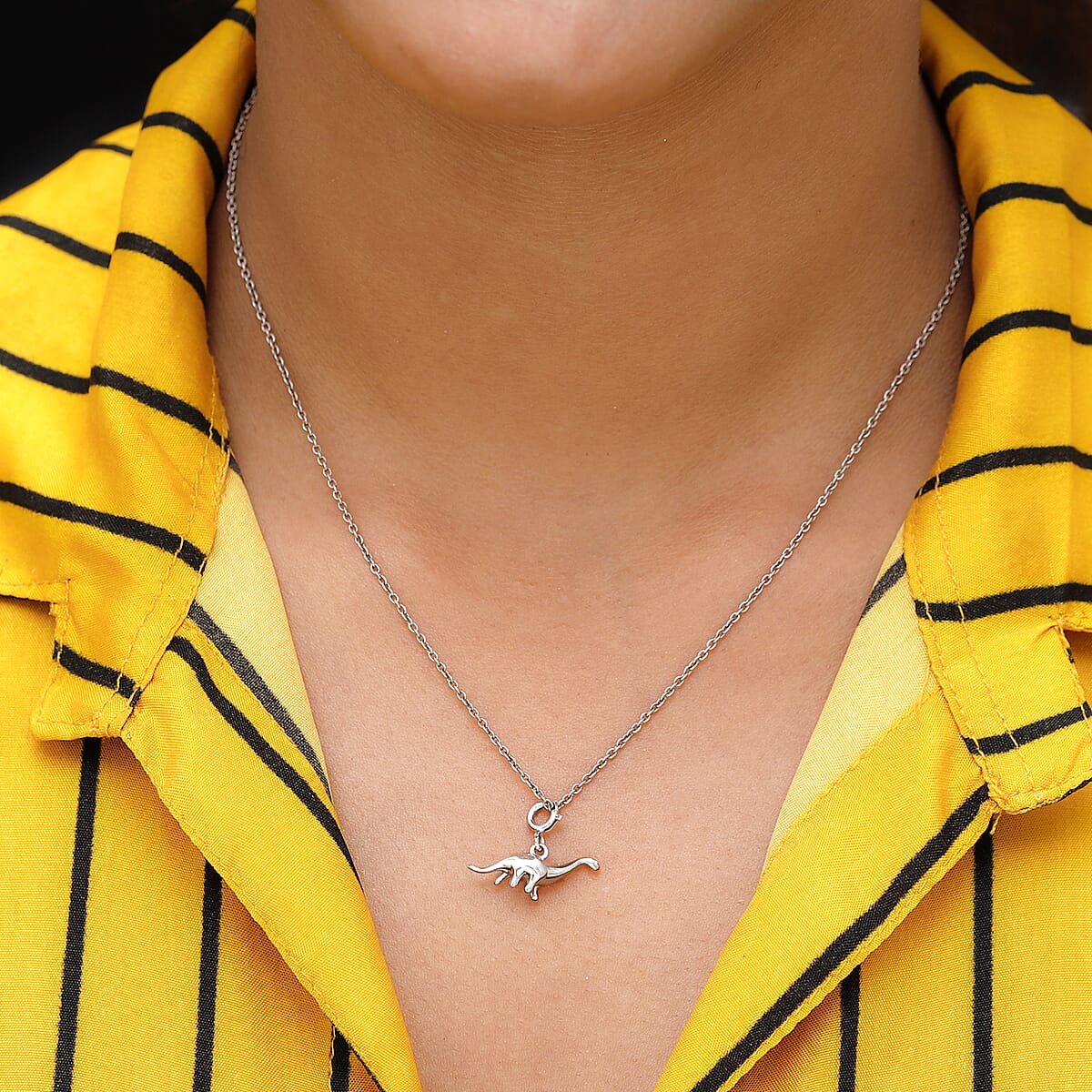 Platinum Over Sterling Silver Dinosaur Charm image number 2