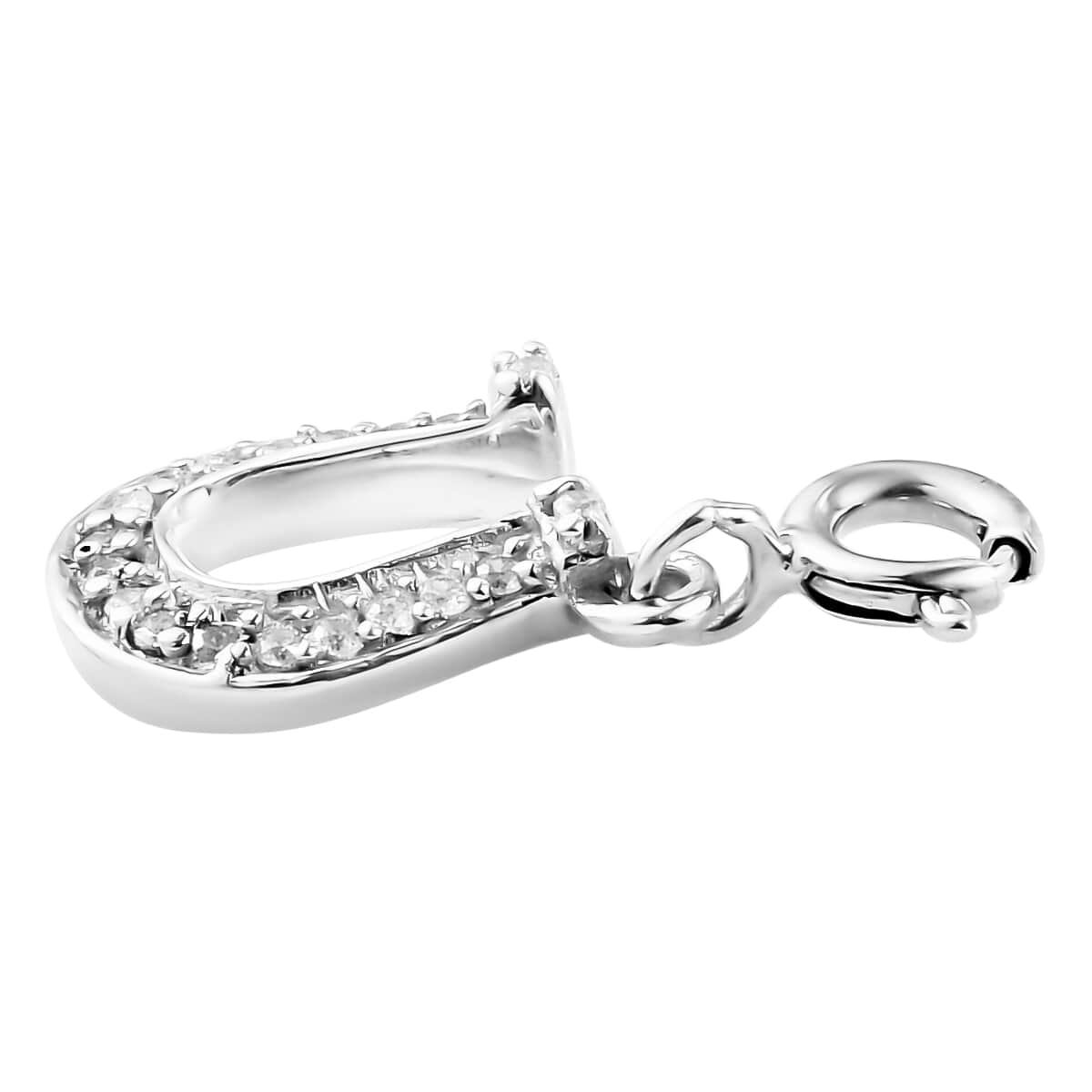 Natural White Zircon Lucky Horseshoe Talisman Charm in Platinum Over Sterling Silver 0.15 ctw image number 3