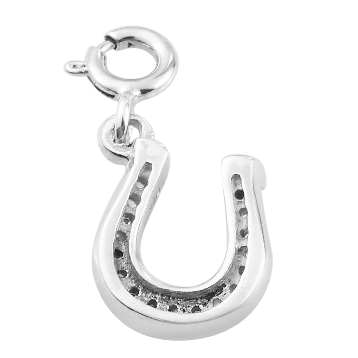 Natural White Zircon Lucky Horseshoe Talisman Charm in Platinum Over Sterling Silver 0.15 ctw image number 4
