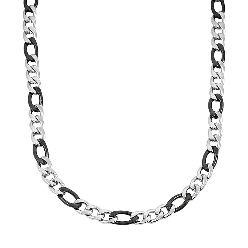 STEELTIME Figaro Chain Necklace 24 Inches in ION Plated Black and Stainless Steel 58.20 Grams