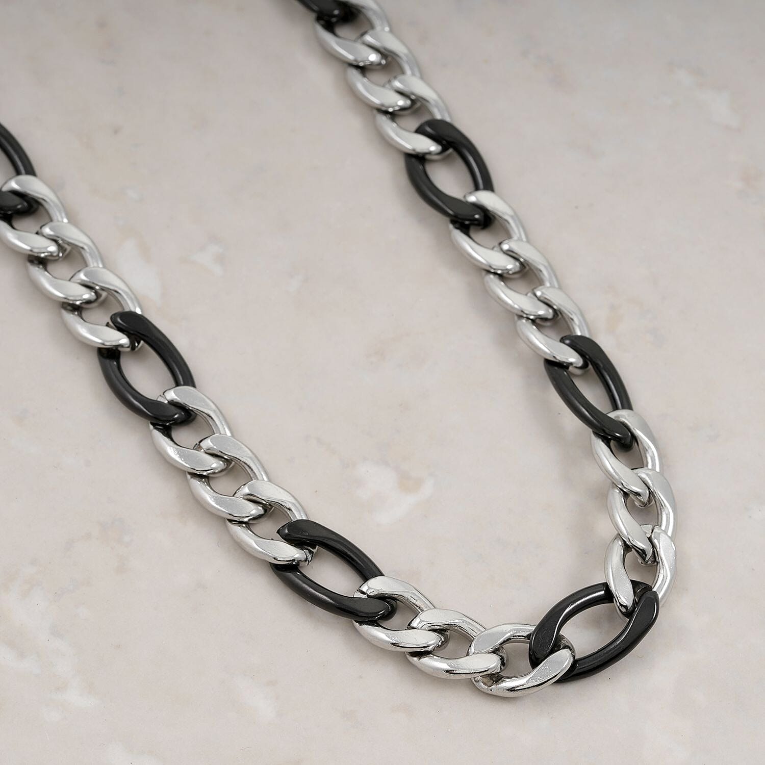 STEELTIME Figaro Chain Necklace 24 Inches in ION Plated Black and Stainless Steel 58.20 Grams