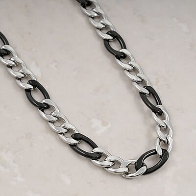 STEELTIME Figaro Chain Necklace 24 Inches in ION Plated Black and Stainless Steel 58.20 Grams