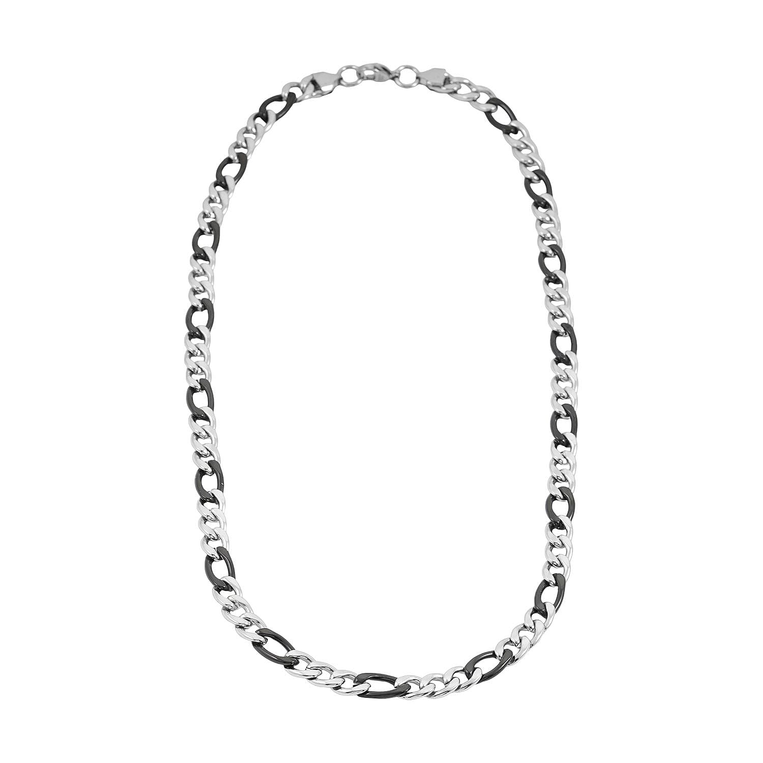 STEELTIME Figaro Chain Necklace 24 Inches in ION Plated Black and Stainless Steel 58.20 Grams