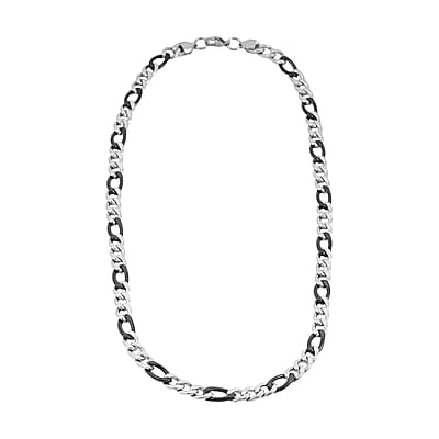 STEELTIME Figaro Chain Necklace 24 Inches in ION Plated Black and Stainless Steel 58.20 Grams