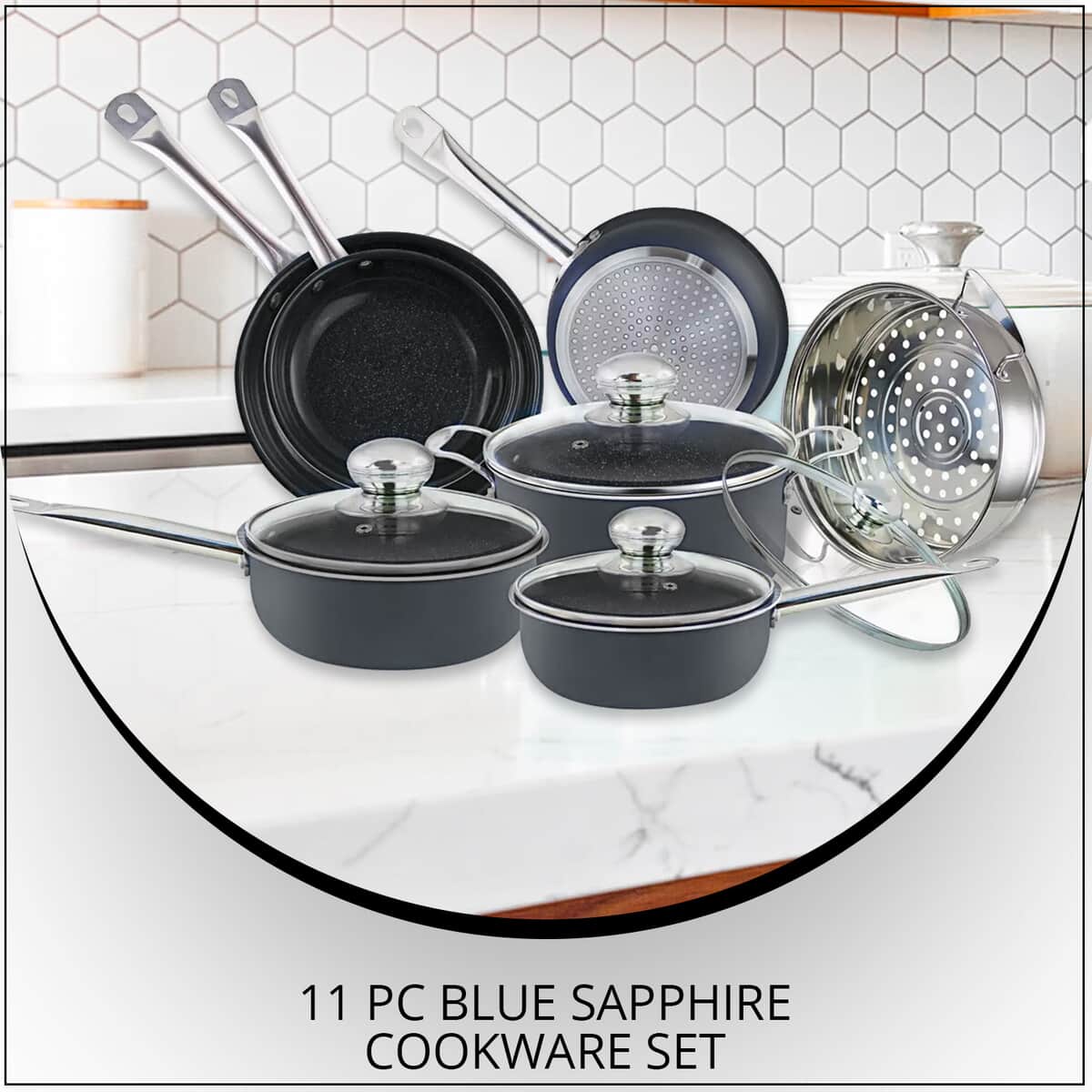 SIMPLE & Co 11 PC Blue Sapphire Cookware Set | Aluminum Stainless Steel Cookware Set | Non Stick Cookware Set image number 1