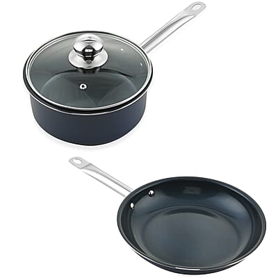 SIMPLE & Co 11 PC Blue Sapphire Cookware Set | Aluminum Stainless Steel Cookware Set | Non Stick Cookware Set