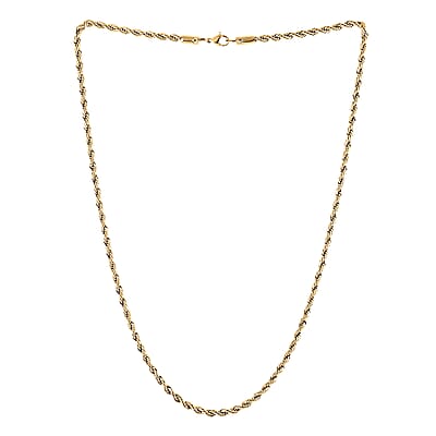 Rope Chain Necklace in ION Plated Yellow Gold Stainless Steel (24 Inches) 22 Grams