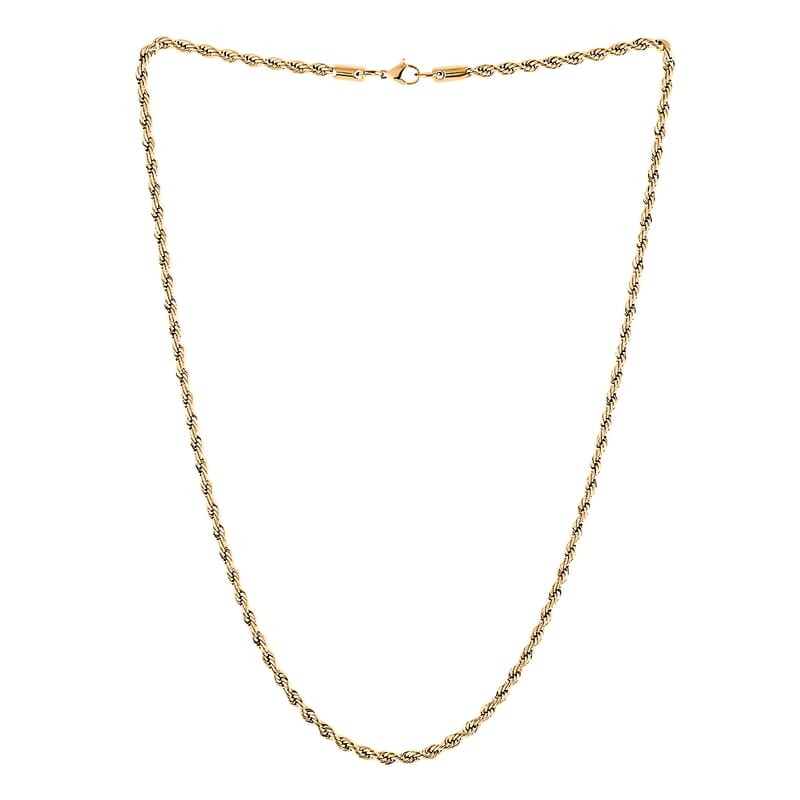 Rope Chain Necklace in ION Plated Yellow Gold Stainless Steel (24 Inches) 22 Grams
