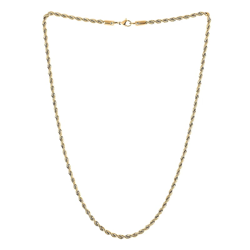 Rope Chain Necklace in ION Plated Yellow Gold Stainless Steel (24 Inches) 22 Grams