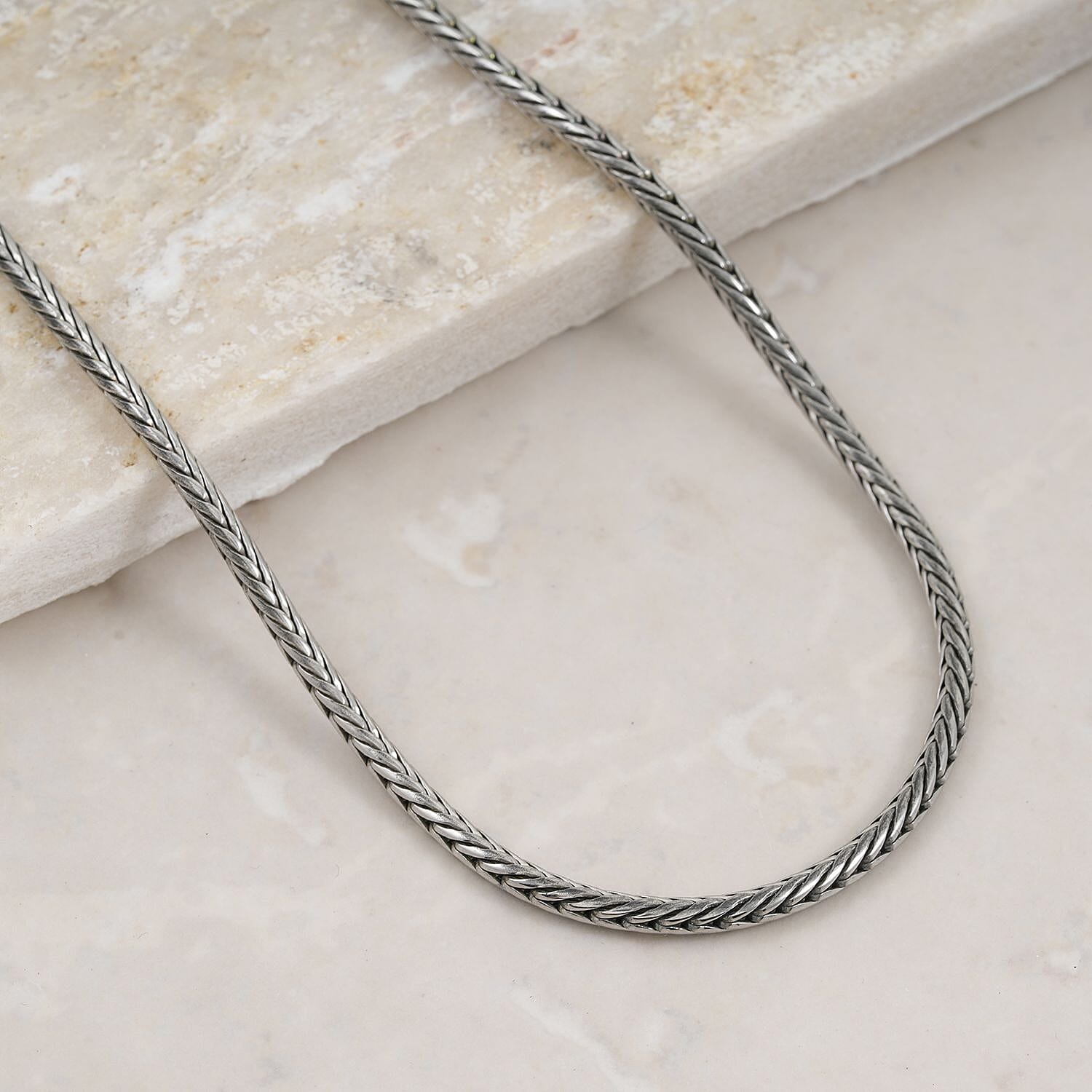 STEELTIME Foxtail Necklace 24 Inches in ION Plated Rhodium Stainless Steel 18.30 Grams