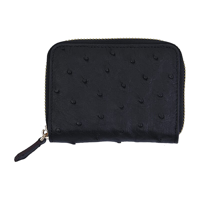 Grand Pelle, Black Genuine Organic Ostrich Leather RFID Wallet