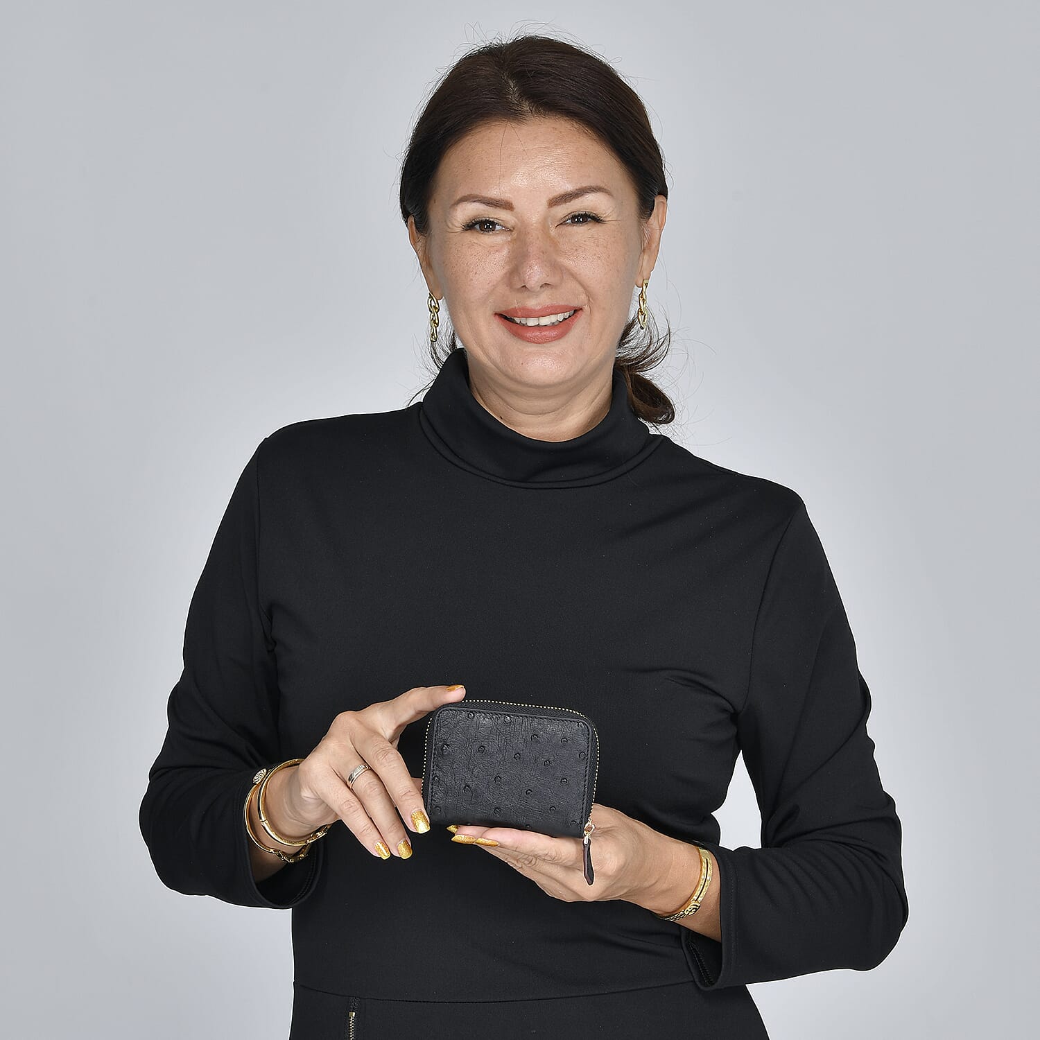 Grand Pelle, Black Genuine Organic Ostrich Leather RFID Wallet