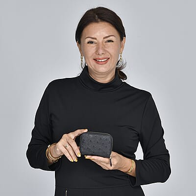 Grand Pelle, Black Genuine Organic Ostrich Leather RFID Wallet