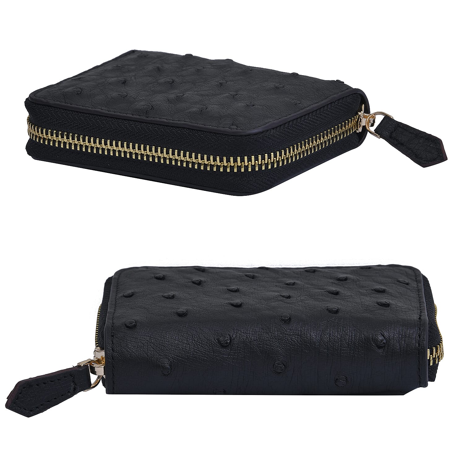 Grand Pelle, Black Genuine Organic Ostrich Leather RFID Wallet