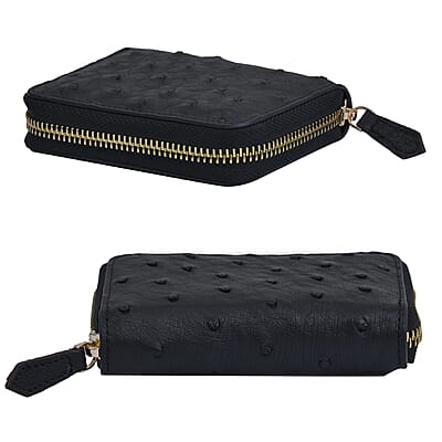 Grand Pelle, Black Genuine Organic Ostrich Leather RFID Wallet